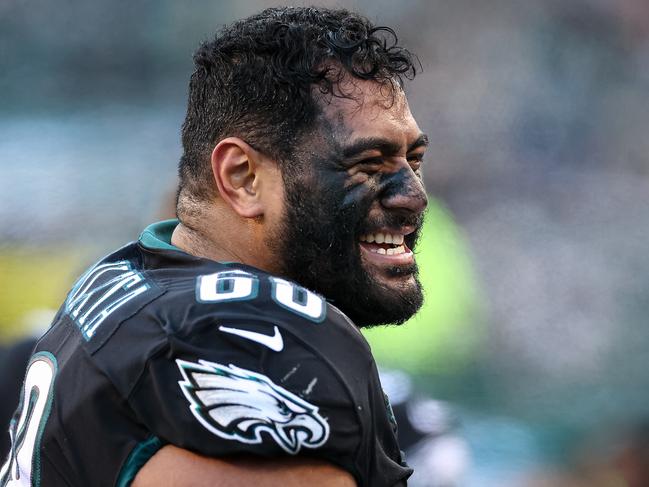 Jordan Mailata is one win away from the Super Bowl. Picture: Scott Taetsch/Getty Images