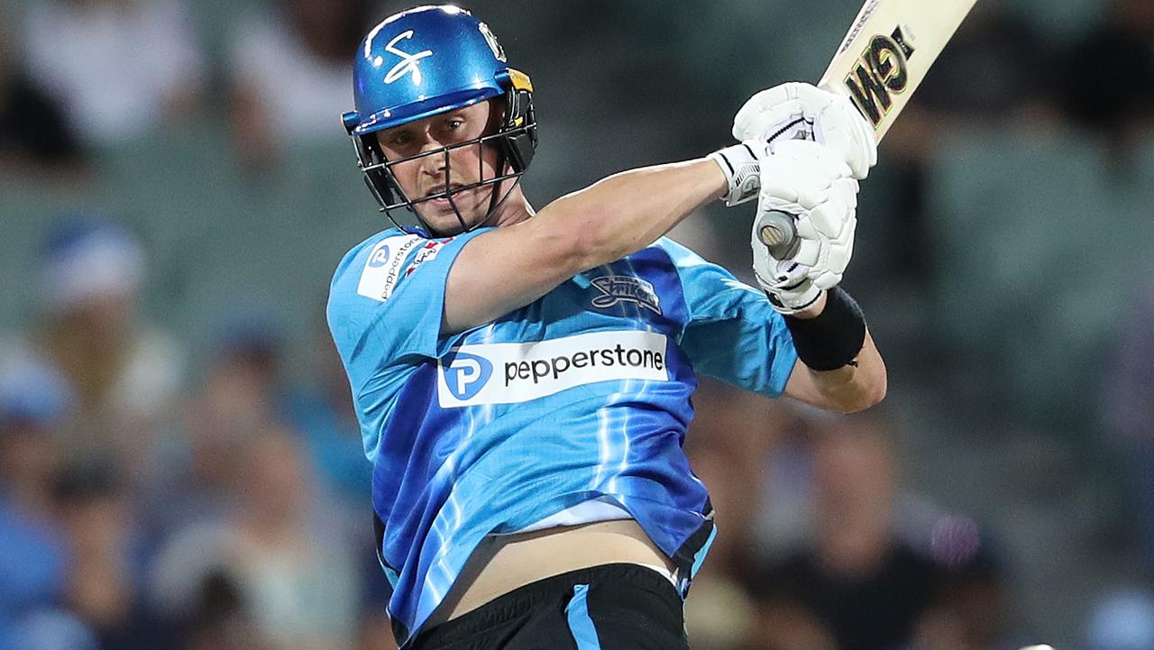 ADELAIDE, AUSTRALIA - DECEMBER 20: Adam Hose of the Strikers during the Men's Big Bash League match between the Adelaide Strikers and the Sydney Thunder at Adelaide Oval, on December 20, 2022, in Adelaide, Australia. (Photo by Sarah Reed/Getty Images)