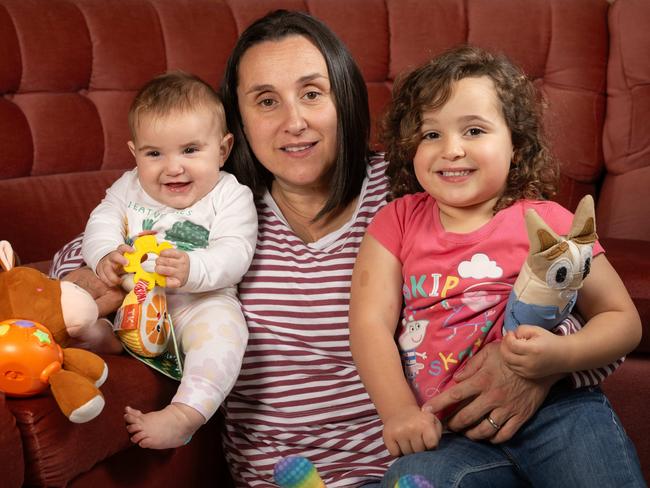 Ms Faranda with four-year-old Ylaria and seven-month-old baby Clara. Picture: Tony Gough