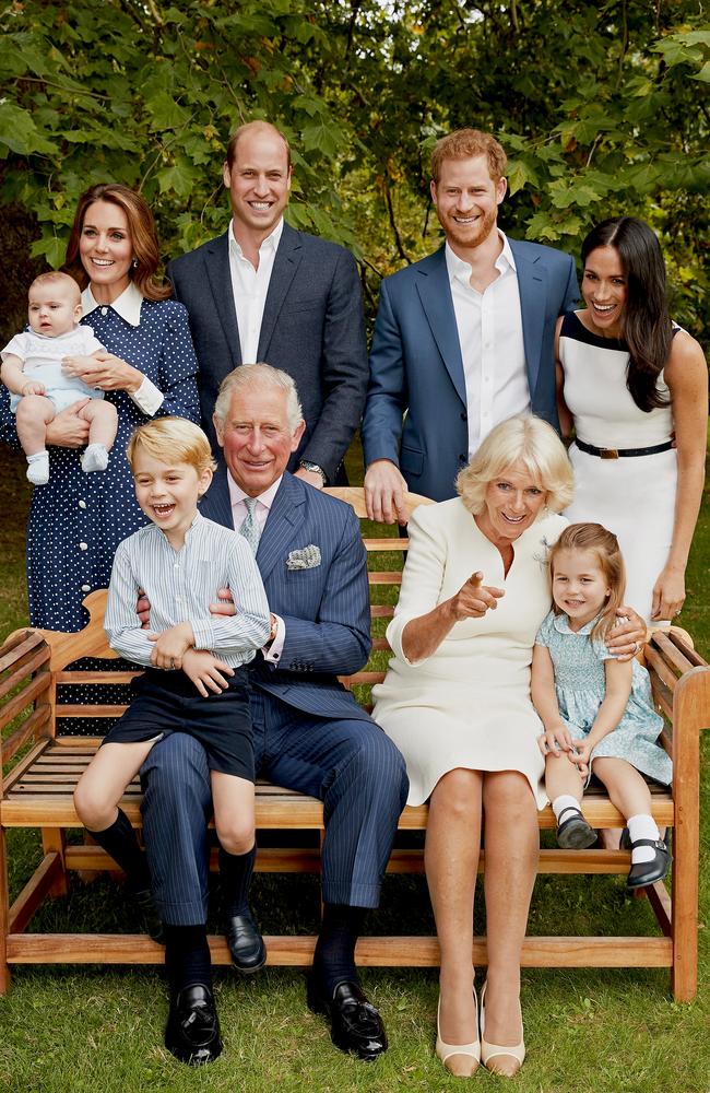 Prince Charles poses for an official portrait to mark his 70th Birthday, with Camilla Duchess of Cornwall, Prince William, Catherine Duchess of Cambridge, Prince George, Princess Charlotte, Prince Louis, Prince Harry and Meghan Duchess of Sussex. Picture: Chris Jackson/Getty