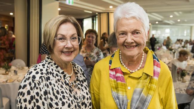 Sharon Trott (left) and Mary Bourke at an International Women's Day lunch hosted by Zonta Club of Toowoomba at Picnic Point, Friday, March 5, 2021. Picture: Kevin Farmer