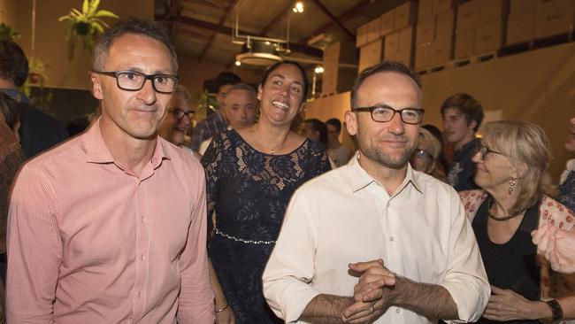 Greens leader Richard Di Natale and deputy leader Adam Bandt. Picture: AAP Image/Ellen Smith