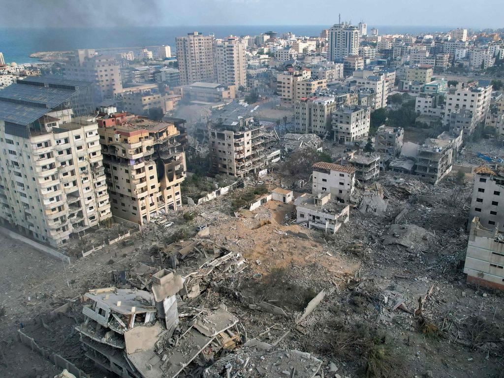 An aerial photo show heavily damaged buildings following Israeli air strikes in Gaza City. Picture: AFP