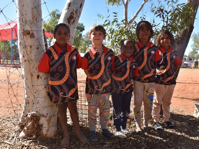15/08/2024 - Left to Right - Tahj Butcher, Benjamin Schmidt-Koch, Rosita Multa, Travis Williams, Makenna Marshall Picture: Geoff Gillman (Principal, Haasts Bluff School)