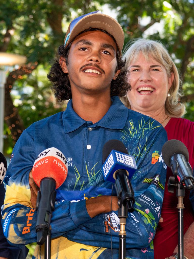 The teen during a press conference at the Darwin waterfront. Picture: Pema Tamang Pakhrin