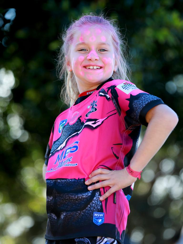 8 year old Samantha Mornhill the ninth annual Pink Day fundraiser at Wrights Road Reserve. (AAP IMAGE / Angelo Velardo)