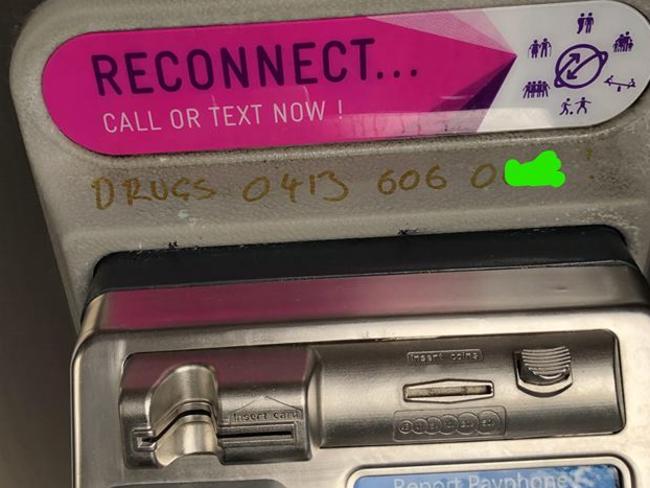 One of the contact numbers crawled on the payphone.