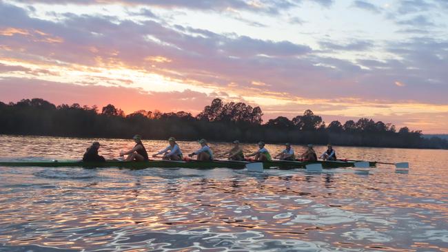 A glorious sunrise shot of the Somerville House First VIII.