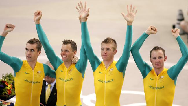 Brad McGee, Luke Roberts, Brett Lancaster and Graeme Brown in Athens, 2004. 