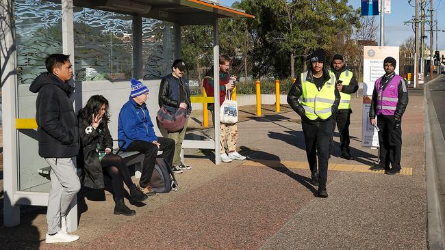 Commuters awaiting a bus at Footscray during major disruptions for the West Gate Tunnel Project in June. Picture: Ian Currie