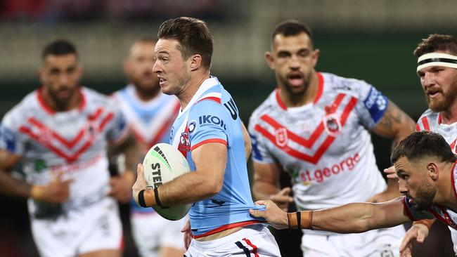 SYDNEY, AUSTRALIA – APRIL 25: Sam Verrills of the Roosters makes a break during the round seven NRL match between the Sydney Roosters and the St George Illawarra Dragons at the Sydney Cricket Ground, on April 25, 2021, in Sydney, Australia. (Photo by Cameron Spencer/Getty Images)