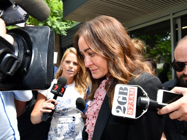 Michelle Bridges leaves Waverley Court in Sydney, Tuesday, February 18, 2020. (AAP Image/Joel Carrett) NO ARCHIVING