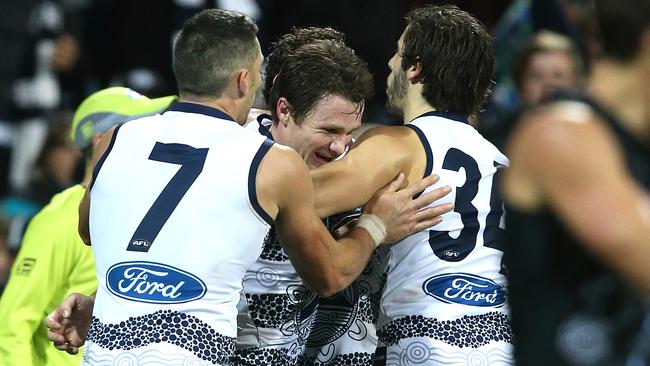 Patrick Dangerfield ended up kicking the match-winner. Picture: Wayne Ludbey