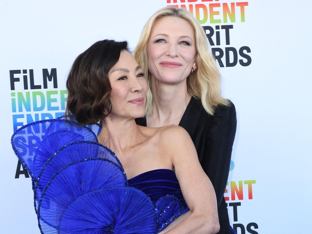 Michelle Yeoh and Cate Blanchett at the Film Independent Spirit Awards on March 4. Blanchett’s recent move may mean she misses out on an Oscar to Yeoh. Picture: Valerie Macon/AFP