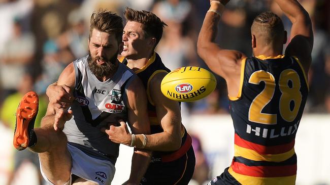 Justin Westhoff of the Power kicks the ball during the JLT Community Series.