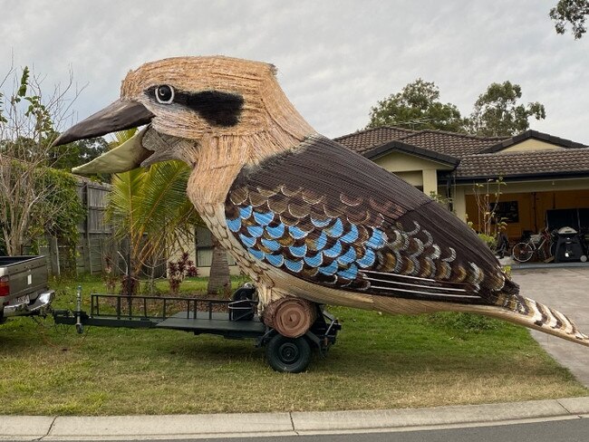 The giant kookaburra before it hit the road yesterday.