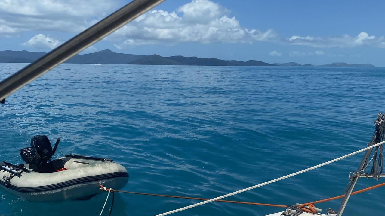 Robert De La Garde sailing his 12m trimaran Tiga III before it was shipwrecked on South Barren Island off the Central Queensland coast north of Stanage Bay.