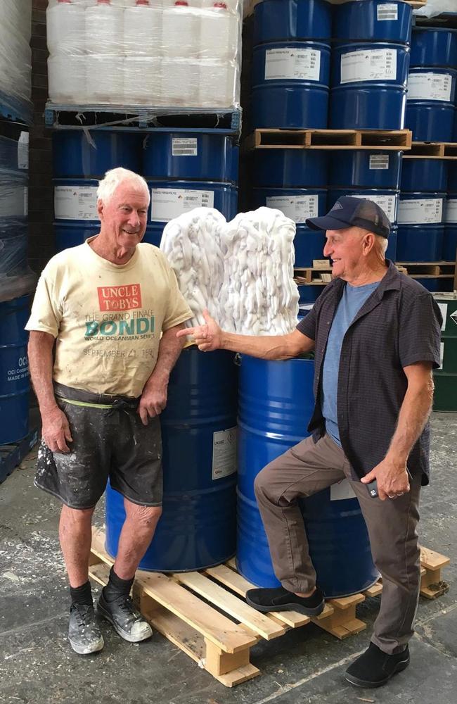 Surfboard design great and one of the “Brookvale Six”, Barry Bennett (left) with Bob McTavish. Picture: Facebook