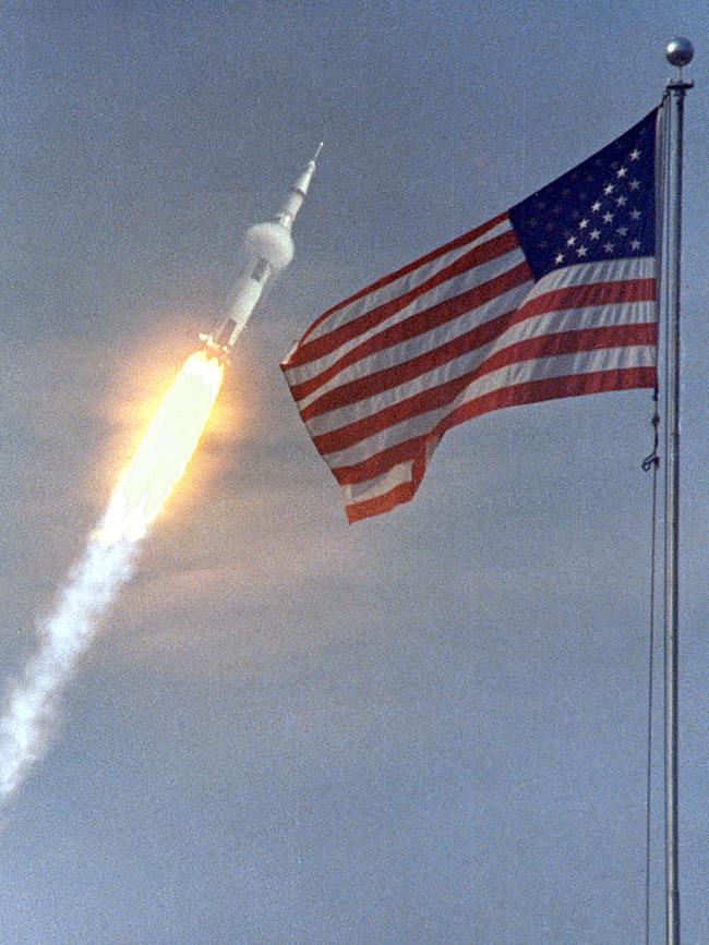 The American flag heralded the launch of Apollo 11, the first Lunar landing mission, on July 16, 1969.