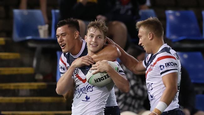 Sam Walker of the Rooster celebrates his try. (Photo by Ashley Feder/Getty Images)