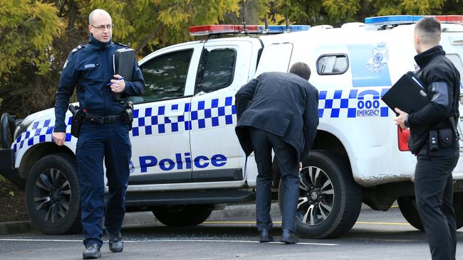 Police investigate following a shooting and ramming in Sunbury. Picture: Mark Stewart
