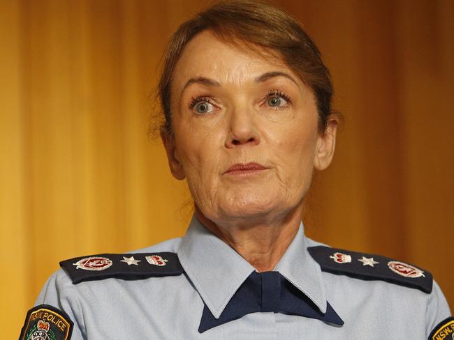 SYDNEY, AUSTRALIA - NewsWire Photos JANUARY 17 , 2025: NSW Police Commissioner Karen Webb   at the press conference. NSW Premier Chris Minns, NSW Police Commissioner Karen Webb, Police Minister Yasmin Catley, Deputy Commisssioner Peter McKenna and NSW President of the Jewish Board of Deputies David Ossip speak at a press conference  after an anti-semitic act of malicious damage in Dover Heights, where a car was burned and a house sprayed with red paint.  Picture: NewsWire / John Appleyard