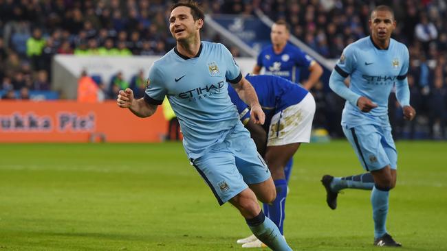 LEICESTER, ENGLAND - DECEMBER 13: Frank Lampard of Manchester City celebrates after scoring the opening goal during the Barclays Premier League match between Leicester City and Manchester City at The King Power Stadium on December 13, 2014 in Leicester, England. (Photo by Michael Regan/Getty Images)