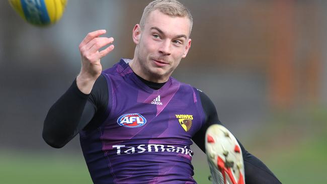 Hawthorn training at Waverly. James Worpel snaps at goal. Pic: Michael Klein