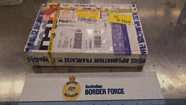 Court released photos of fake diplomatic pouches containing cocaine which were mailed into Australia. Picture: Border Force.