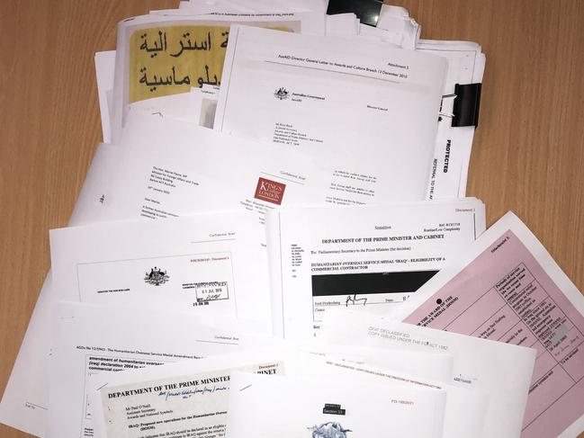 Some of the trove of documents to emerge now related to the medal fiasco. Picture: Charles Miranda