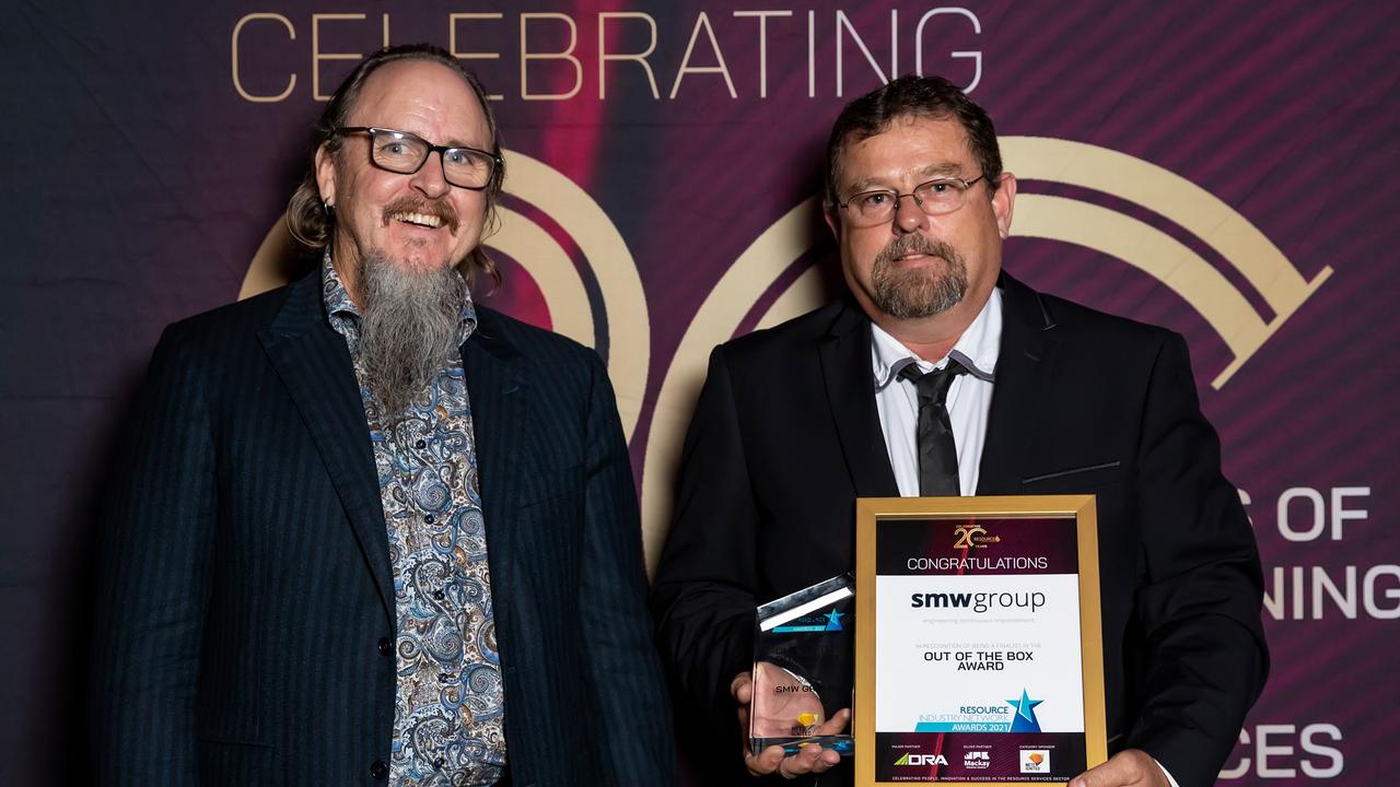 Andrew Scott and Out of the Box winner Darren Warhurst from SMW Group at the 2021 Resource Industry Network awards at the MECC: Picture: Tristan Mariano