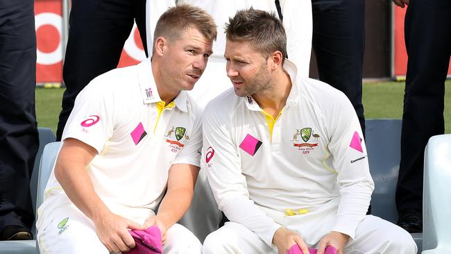 Michael Clarke with David Warner Picture: AAP Image/Nikki Short