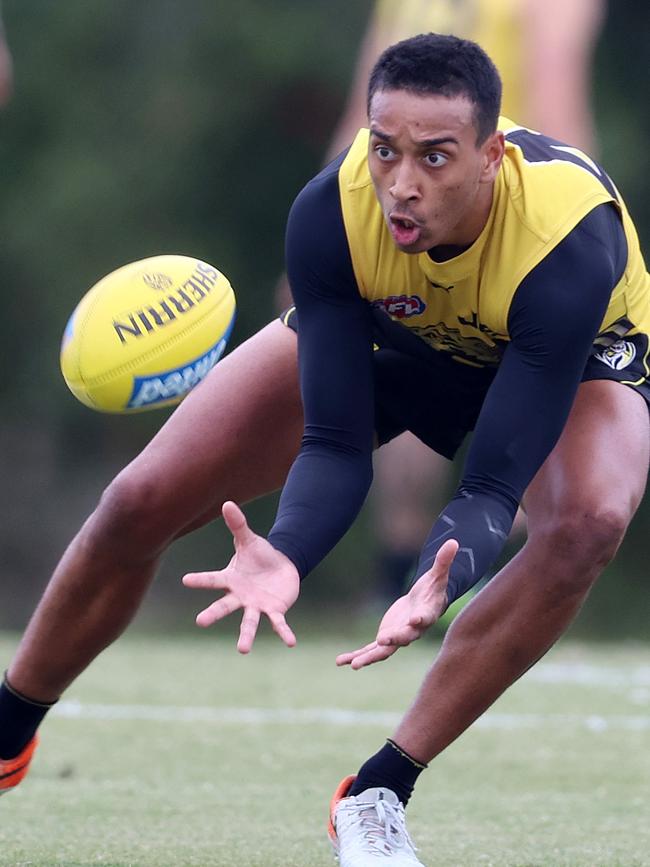 Derek Eggmolesse-Smith trains with the Tigers on the Gold Coast. Picture: Michael Klein