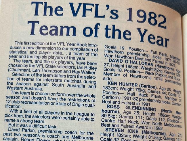 How it's new 'Team of the Year' concept was introduced by the VFL.