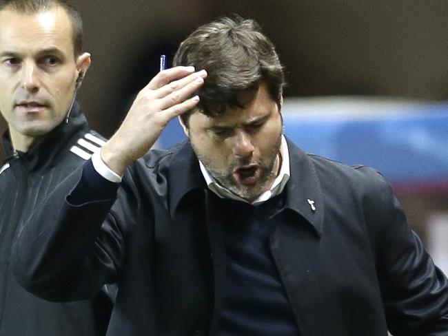 Tottenham's manager Mauricio Pochettino reacts during the Champions League Group E soccer match Monaco against Tottenham at the Louis II stadium in Monaco, Tuesday, Nov. 22, 2016. (AP Photo/Claude Paris)