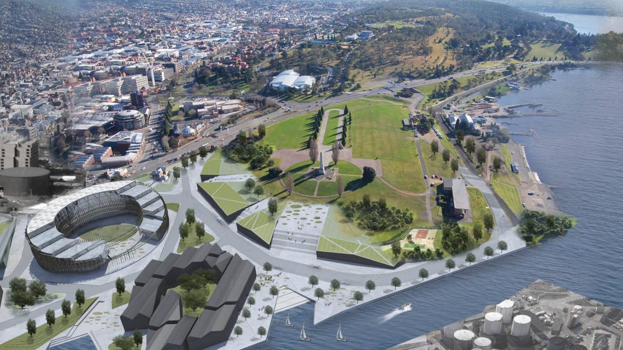 The Macquarie Point masterplan, featuring an AFL stadium, by The Office for Collective Design.