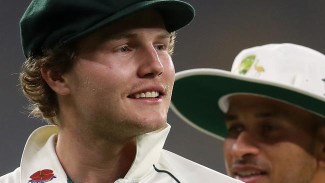 PERTH, AUSTRALIA - NOVEMBER 12: Will Pucovski of Australia looks on while waiting to take to the field during day two of the International Tour match between Australia A and Pakistan at Optus Stadium on November 12, 2019 in Perth, Australia. (Photo by Paul Kane/Getty Images)