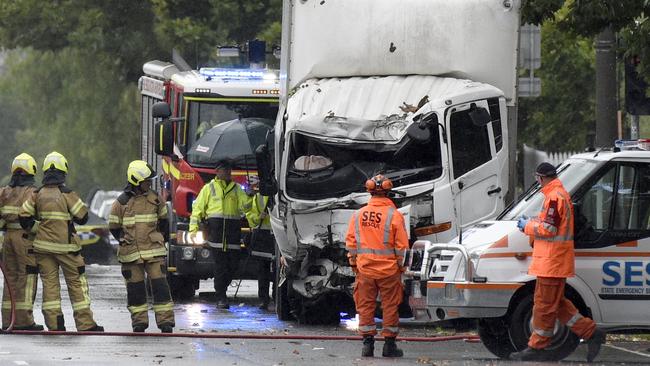 Police have charged a man with manslaughter over a horror car crash in Footscray earlier this week. Picture: Andrew Henshaw