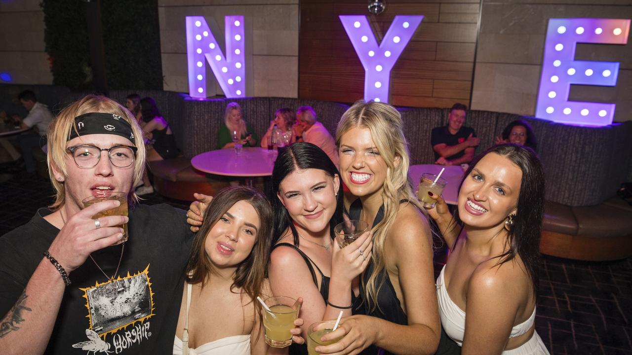 Celebrating New Year's Eve at Fitzy's are (from left) Charlie Herrick, Chloe Moser, Steph Richardson, Holly Herrick and Lauren Bell, Sunday, December 31, 2023. Picture: Kevin Farmer