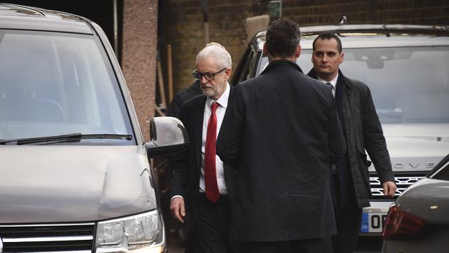 Corbyn leaves Islington Town Hall after an interview about the results of the General Election.