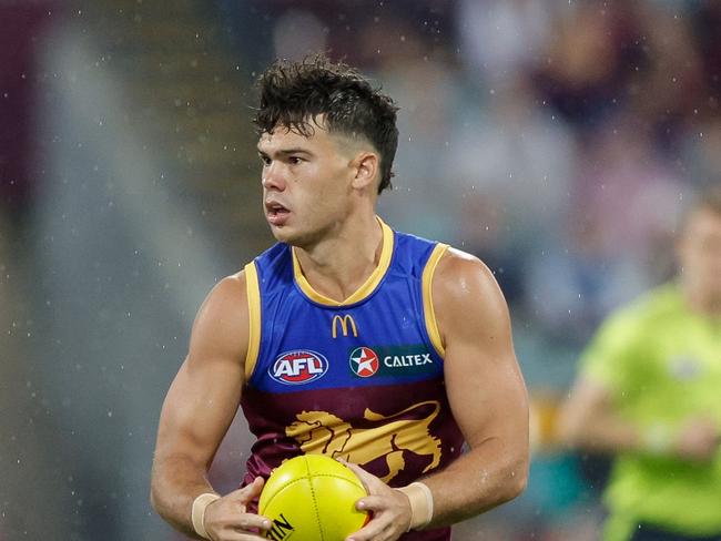 BRISBANE, AUSTRALIA - APRIL 20: Cam Rayner of the Lions in action during the 2024 AFL Round 06 match between the Brisbane Lions and the Geelong Cats at The Gabba on April 20, 2024 in BRISBANE, Australia. (Photo by Russell Freeman/AFL Photos via Getty Images)