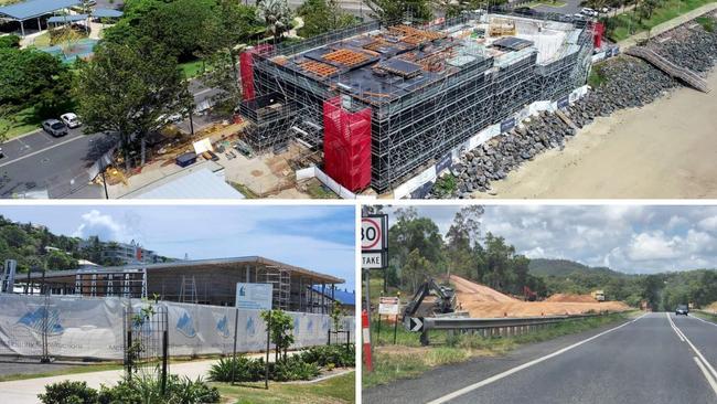 Yeppoon projects underway: Keppel Bay Sailing Club and Convention Centre (drone photo credit to Droneiac), Station Quarter and Rockhampton-Yeppoon Road.