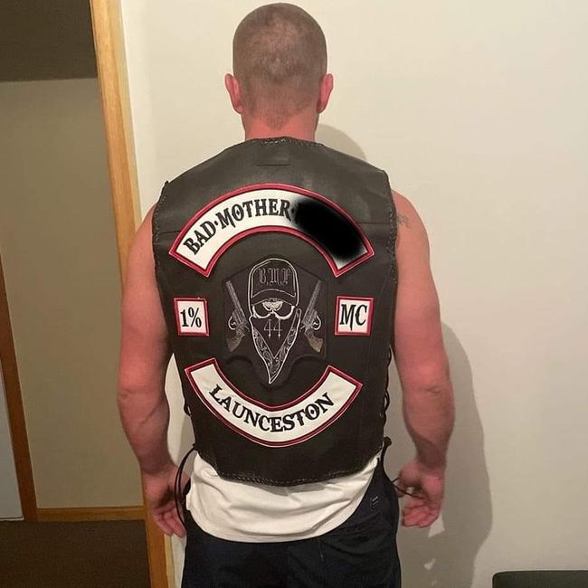 An image being shared online alongside a post about BMF MC, showing a man in the gang's vest. Picture: Facebook