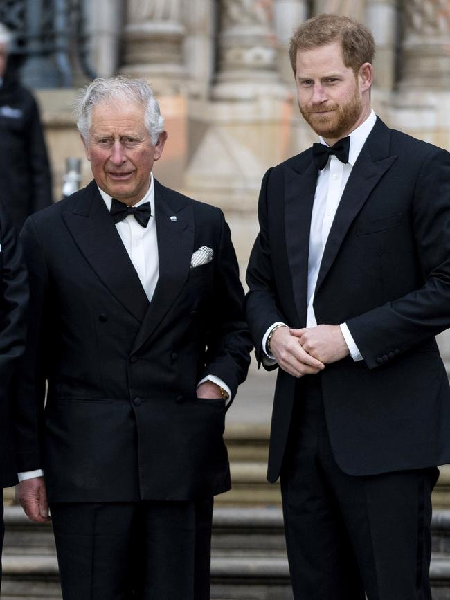 Prince Charles and Harry at film premiere.