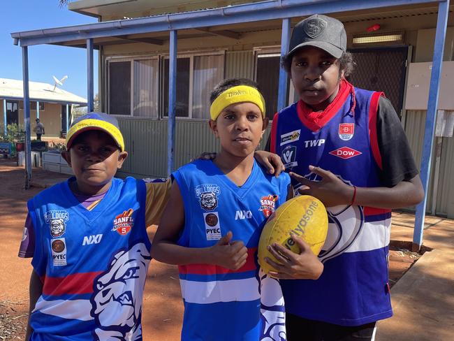 APY Lands young gun Jacko Kemp with classmates Caleb Kenny (left) and Bradley Phillipus. Picture: Supplied