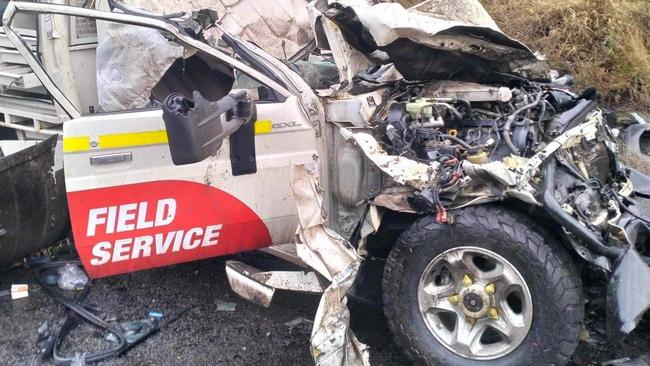 Photos show the shocking aftermath of a serious crash involving two utes and a tanker on Saraji Rd on July 4. Picture: Supplied