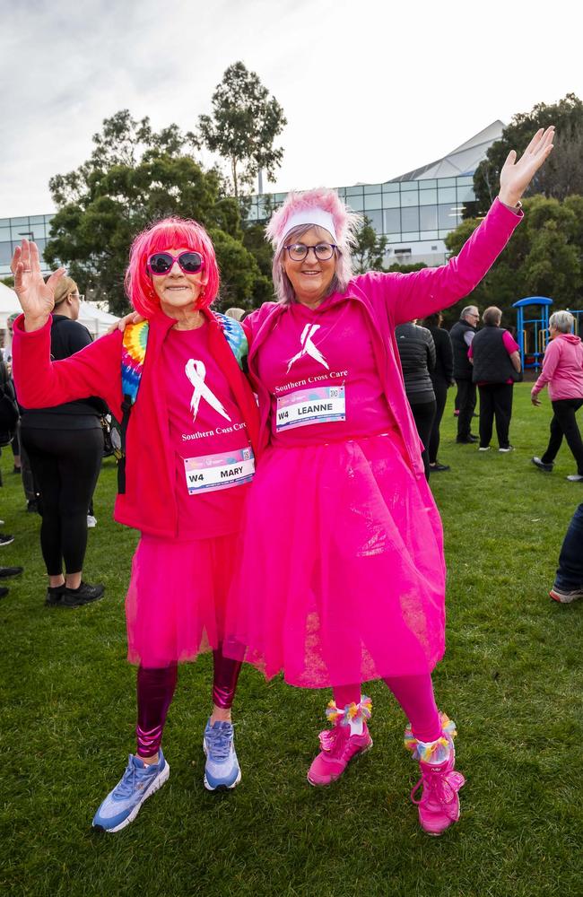 Mary Cousins and Leanne Hutchins participating in Mother's Day Classic 2025 at Bellerive Park. Picture: Caroline Tan