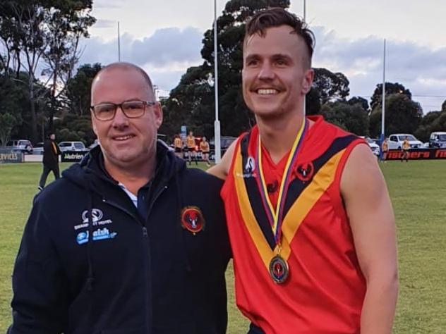 Alex Pfeiffer (right) was named the RMFL’s best player against the Hills. Picture: Facebook