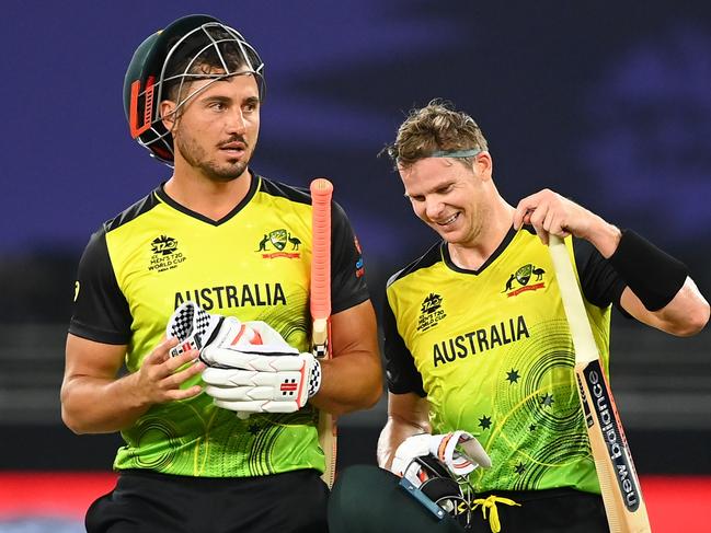 (L-R) Marcus Stoinis and Steven Smith have found their World Cup groove. Picture: Alex Davidson/Getty Images