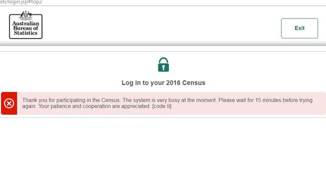 The Census website when it was shut down on the night. Picture: Supplied